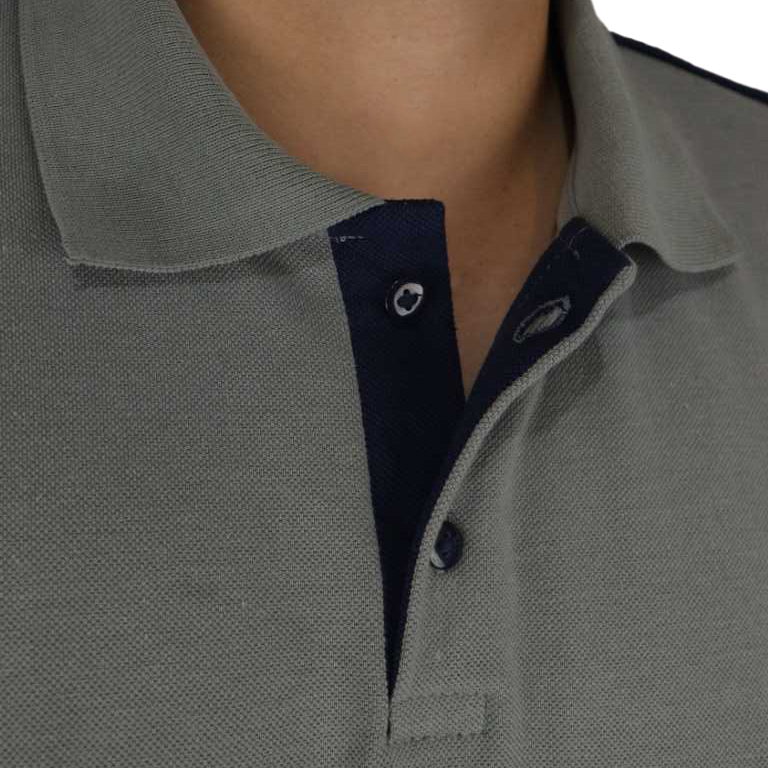 Camisa masculina polo manga curta gola pronta com vivos verticais nas mangas